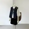 Colete jeans vintage de camadas estilo Hong Kong para mulheres, jaqueta sem mangas elegante e que afina a silhueta