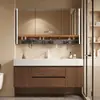Juego de gabinete de baño estilo mediados de siglo, con encimera de losa de roca, lavabo de cerámica termoformada y tocador de baño con gabinete para lavabo