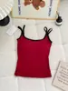 Nuevo Estilo Chica Atrevida Ajustado Sexy Bloque de Color Doble Tirante Espalda Descubierta Camisola con Almohadillas en el Pecho para Mujer, Adecuada para Ropa Exterior, Top Adelgazante