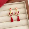 Aretes Rojos de León Pequeño para el Año Nuevo, Festivos 2026 Aretes de Nuevo Estilo Chino, Edición de Año Nuevo, Aretes de Aguja de Plata 925 para Mujer