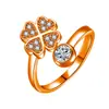 Anillo de Trébol de Cuatro Hojas Estilo Coreano Yihua Chapado en Plata Mismo Estilo que Celebridad de Internet Moda Microincrustación Moda Anillo Abierto de Trébol de Cuatro Hojas