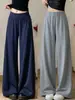 Pantalones casuales relajados azul marino para mujer, nuevo estilo de otoño, de cintura alta, adelgazantes, con efecto de caída, frescos y de pierna ancha