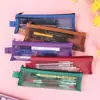 Estojo de Lápis Mini Malha Retrô, Bolsa de Armazenamento para Cosméticos, Bolsa Portátil para Exame de Estudante, Estojo Quadrado Multifuncional para Papelaria