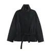 Casaco Trench Cropped Elegante de Temperamento Moda Cruzada Europeia e Americana Roupas Femininas Outono Gravata