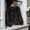 Camiseta Básica Redonda con Perlas Estilo Francés Otoño 2026 para Mujer con Puños Fruncidos, Top de Manga Larga Ajustado