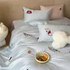 Conjunto de Roupa de Cama Estilo Fofo 100S Algodão de Fibra Longa de Três ou Quatro Peças, Bordado de Toalha de Desenho Animado Lençol de Cama 100% Algodão e Capa de Edredom Conjunto de Roupa de Cama
