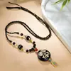 Collar Zaki Lam con Cuenta Dzi de Nueve Ojos Procesada al Fuego de Xizang con Cuerda Trenzada Hecha a Mano, Cuenta Dzi de Ágata, Diseño de Nicho, Suministro de Producto Popular