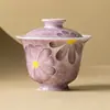 Tazón Doble Púrpura Hecho en Fábrica con Margaritas Pintadas a Mano Taza de Té de Cerámica Pintada a Mano Tazón de Té Individual Juego de Té Kung Fu de Gama Alta