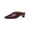 Estilo Coreano Simples Elegante Couro Bovino Camada Superior Meia Pantufa Salto Grosso Sapatos Mueller Bico Quadrado Fashion Outwear Bico Meio Salto Pantufas para Mulheres