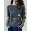 Camiseta de Manga Larga Rayada de Terciopelo Cepillado Falsa de Dos Piezas para Mujer, Estilo Ins Europeo, Diseño de Alta Gama, Gris Oscuro, Top que Reduce la Edad