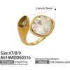 Anillo de Piedra de Vidrio Coloreado Maillard, Joyería de Diseño Nicho de Lujo Ligero Estilo Ins, Acero Inoxidable Chapado en Oro Real de 18 Quilates