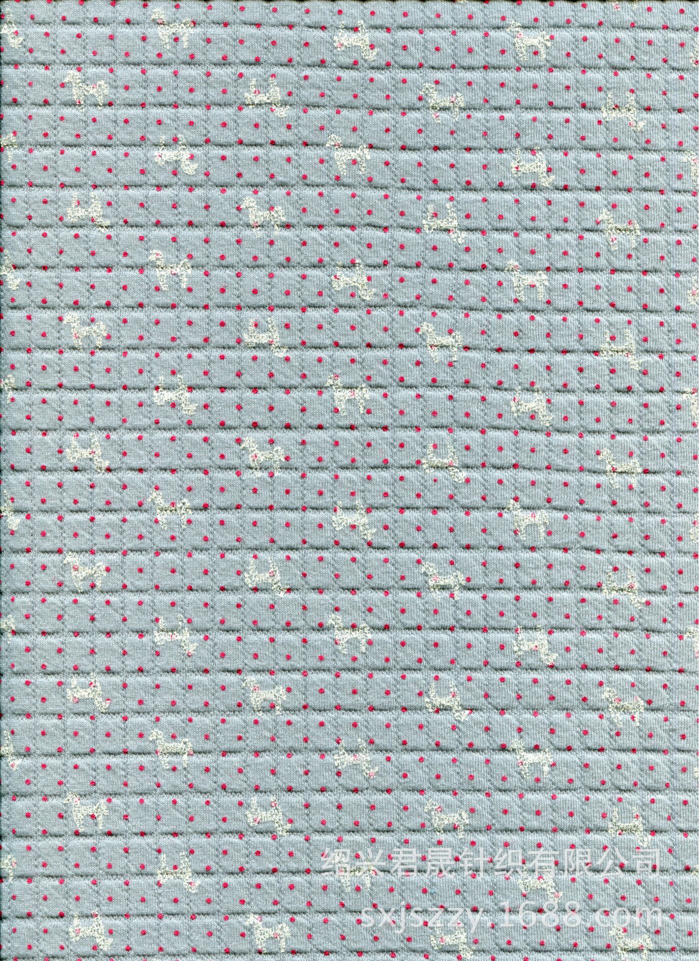 JS-KXM-0002小方格豆绿底印梅红点白马790