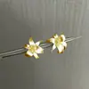 Nuevos pendientes de lirio de plata de ley S925 estilo chino para mujer, elegantes, simples, diseño cepillado, temperamento, personalidad, pendientes de flor