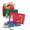 Cartão de felicitações natalino fofo em desenho animado com bronzear Árvore de Natal Boneco de Neve Véspera de Natal Cartão com mensagem de agradecimento e bênção