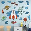 Spaceman Spaceship Rocket Stickers Quarto das Crianças Sala de Estar Parede Parede Papel de Parede Decorativo