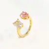 Anillo Abierto de Zirconia Chapado en Oro de 18 Quilates Anillo Ins de Alto Sentido Joyería de Mano Chapada en Cobre Dorado Anillos Transfronterizos Cristal Rosa
