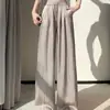 Pantalones de pierna ancha con estampado de tinta de seda helada para mujer, finos de verano, casuales, de cintura alta, rectos, fluidos, hasta el suelo, para tallas grandes