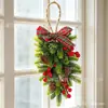 Guirlanda de flores de Natal pendurada de cabeça para baixo na árvore, grinalda xadrez clássica vermelha e verde, decoração de porta para shoppings, hotéis, eventos de fim de ano e arranjos de festa