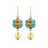 Pendientes Originales Hechos a Mano de Cristal Amarillo Natural Estilo Chino, Ganchos de Oreja Flor de Peonía Estilo Chino Nuevo Vintage, Pendientes Suaves Estilo Antiguo