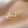 Pendientes de Zirconia Súper Brillantes con Lazo Estilo Francés, Pendientes de Nicho de Alta Gama, Accesorios para Orejas Sencillos y Exquisitos de Moda al por Mayor