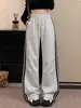 Pantalones Casuales de Otoño Nuevos para Mujer de Cintura Alta Versátiles Holgados de Pierna Recta con Diseño de Paracaídas de Tres Barras Laterales y Piernas Anchas Caídas