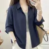 Cárdigan fino de hilo de algodón para primavera, verano y principios de otoño, chaqueta de manga larga para madres de mediana edad, top ajustador de doble botón para mujer
