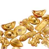 Lingotes de oro simulados, cuencos del tesoro que atraen la riqueza, ladrillos de oro, accesorios para bodas, barras de oro, vasijas doradas auspiciosas y adornos dorados de plástico