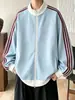 Cardigan suéter casual de waffle listrado estilo americano juvenil tendência para outono