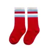 C591 Calcetines para Niños al por Mayor Calcetines de Moda Primavera y Verano Color Sólido Simple Calcetines Rayados Paralelos Calcetines de Algodón para Niños y Niñas