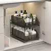 Estante de almacenamiento de múltiples niveles extraíble debajo del mueble de baño y el lavabo