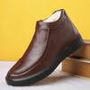 Sapatos Masculinos de Algodão com Lã de Couro Bovino de Primeira Camada, Couro Genuíno com Forro de Lã, Sapatos Masculinos Quentes para Pais de Meia-Idade e Idosos, Sapatos de Couro Masculinos Macios e Espessados