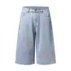 Shorts de Verano para Hombre con Salpicaduras de Tinta Graffiti Pintados a Mano Estilo Punk Vintage Desgastado Lavado Holgado Pierna Recta Modernos