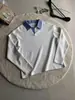 Corea del Sur Azul Claro Miu Cuadros Puntadas Cuello Polo Loka Anti-Arrugas Air Layer Camiseta de Manga Larga Cleanfit Algodón