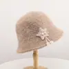 [En Stock] Sombrero de cubo de lana de alpaca con diseño de estrella y lazo, cálido y elegante, de diseñador coreano de nicho