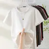 Camiseta Cropped Personalizada com Logo Transfronteiriça 220g Feminina Manga Curta Estampada Slim Fit Expondo o Umbigo Camiseta Feminina