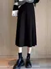 Saia de Maternidade Outono 2026 Novo Estilo Petite Comprimento Médio Reta Cintura Alta Suporte para Barriga Saia Midi Evasê Roupa de Outono