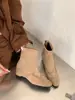 Primer Encuentro Temporada 5cm de Altura Interior Aumentando Botines Cuadrados Tallados Estilo Retro Botas de Moda Otoñales Botas Versátiles Adelgazantes