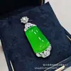 Diseño Original Calcedonia Verde Natural Colgante Liso Chapado en Plata Incrustado Comparable a Collar de Jade Colgante para Suéter