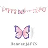 Em Estoque Decoração de Festa Temática Borboleta Roxa Suprimentos Pratos de Papel de Aniversário Copos de Papel Bandeirolas Balões Conjunto de Louça Descartável