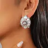Brincos de Tarraxa Redondos Florais Geométricos de Pérola Falsa Incrustados com Strass, Estilo Europeu e Americano, Vintage Exquisitos Elegantes de Luxo Leve de Alta Qualidade