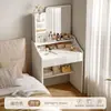 Tocador pequeño para dormitorio con espejo con luz LED, cajones para almacenamiento, diseño simple e incluye un taburete de maquillaje