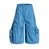 Calças cargo cropped femininas estilo retrô americano com cordão, pregas e bolsos grandes, novo estilo de verão, shorts tipo lanterna soltos, na moda