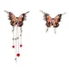 Pendientes Asimétricos de Borla Líquida Aguja de Plata Mariposa, Diseño de Lujo Ligero, Estilo Dulce y Fresco, Pendientes de Moda Versátiles de Nicho