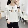 Amazon eBayLazada Primavera e Outono Nova Gola Redonda Feminina Estampa de Padrão Personalizado Camiseta Casual de Manga Longa Feminina Tendência