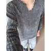 Camiseta Gris de Manga Larga para Hombre 2025 Primavera y Otoño Nueva Texturizada Pesada Holgada Camisa de Capa Base Sudadera