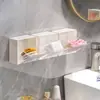 Caixa de Armazenamento de Parede sem Furos Banheiro Transparente Tampa Flip-Top Cosméticos Cotonetes Discos de Algodão Pequenos Itens Caixa de Armazenamento