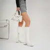 Botas Femininas de Cano Alto Elásticas Outono Inverno Novas Plataforma Salto Bloco Botas Altas Botas de Salto de Couro Patentear Zíper Lateral Botas Elásticas