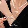 Collar Pulsera Colgante Nube con Perlas y Circonitas Chapado en Oro Real de 14k Accesorios Estilo Retro Francés de Alta Gama