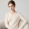 Luxo de ponta e minimalismo! Suéter 100% caxemira estilo old money para mulheres, gola V em tricô trançado, corte solto e casual