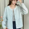 Suéter cárdigan de punto con cuello redondo y manga larga para mujer, con encaje de borlas y abalorios, nuevo estilo otoño e invierno, prenda exterior de alta gama y chic